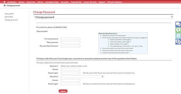 CTU Student Email Change Password Screen